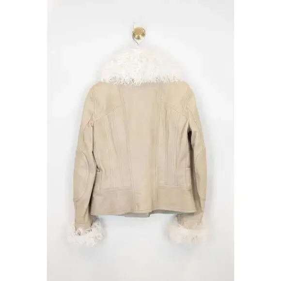Gucci Beige Cropped Leather Jacket With Fur Collar Leather/Shearling - Picture 2 of 4